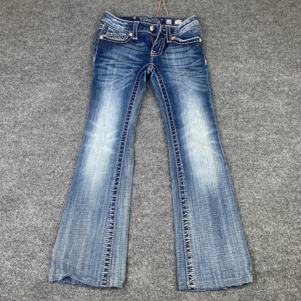 Miss Me Girls Bootcut Jeans Blue Medium Wash Embellished Size 12 JK1218B2